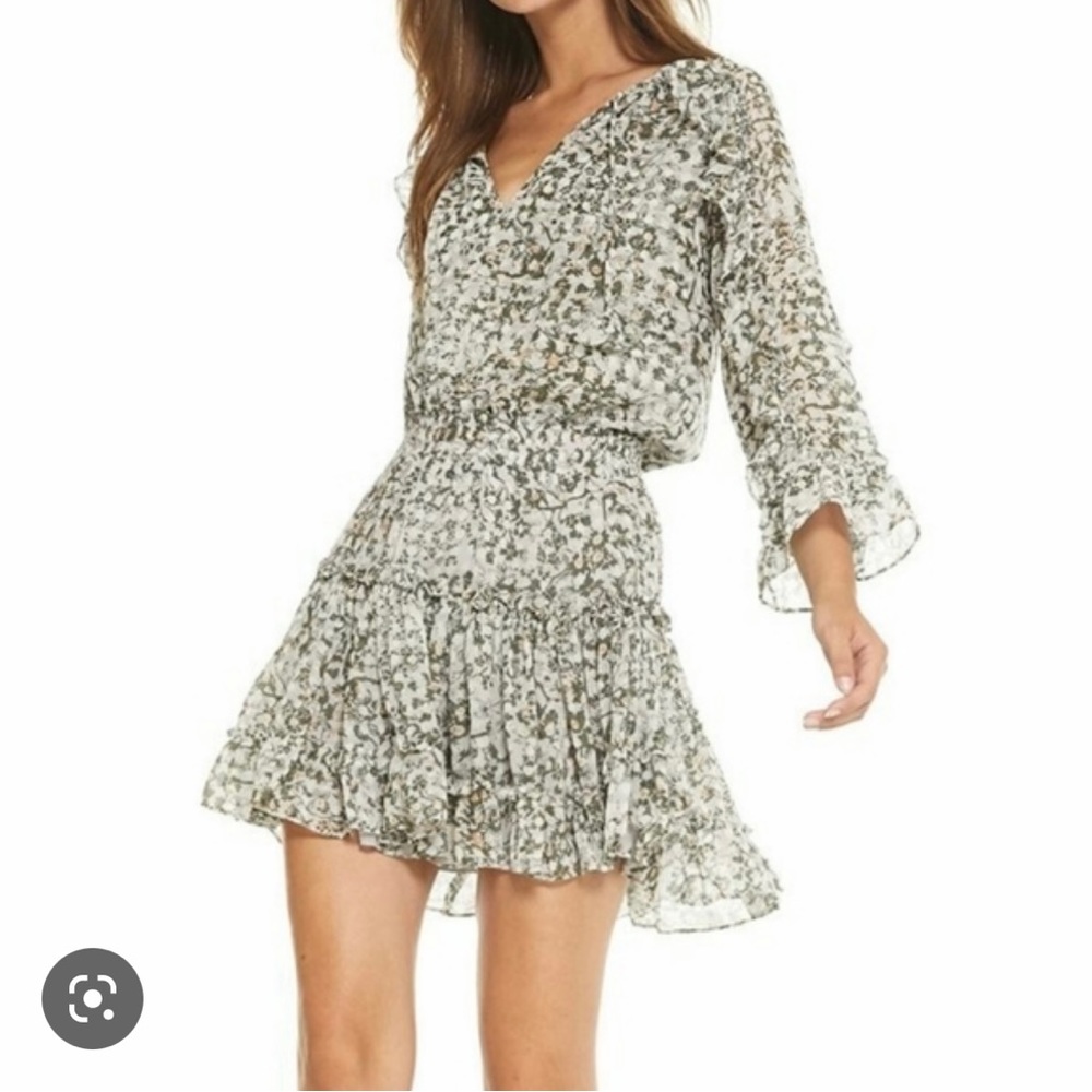 Misa Los Angeles Penelope Green Floral Ruffle Mini Dress